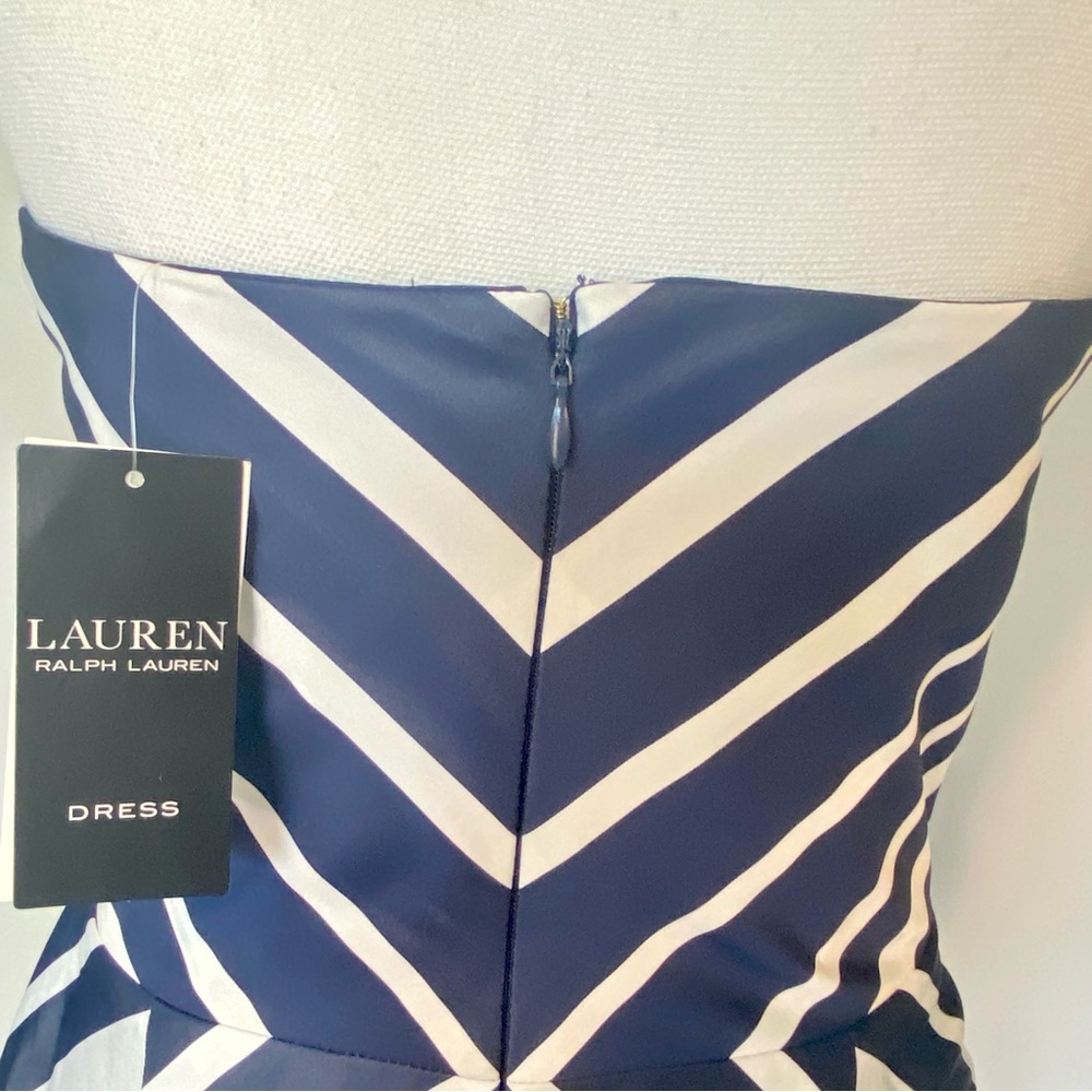 Ralph Lauren NWT Navy White Taffeta Strapless wedding Guest Cocktail Dress SZ 8 - Picture 7 of 17